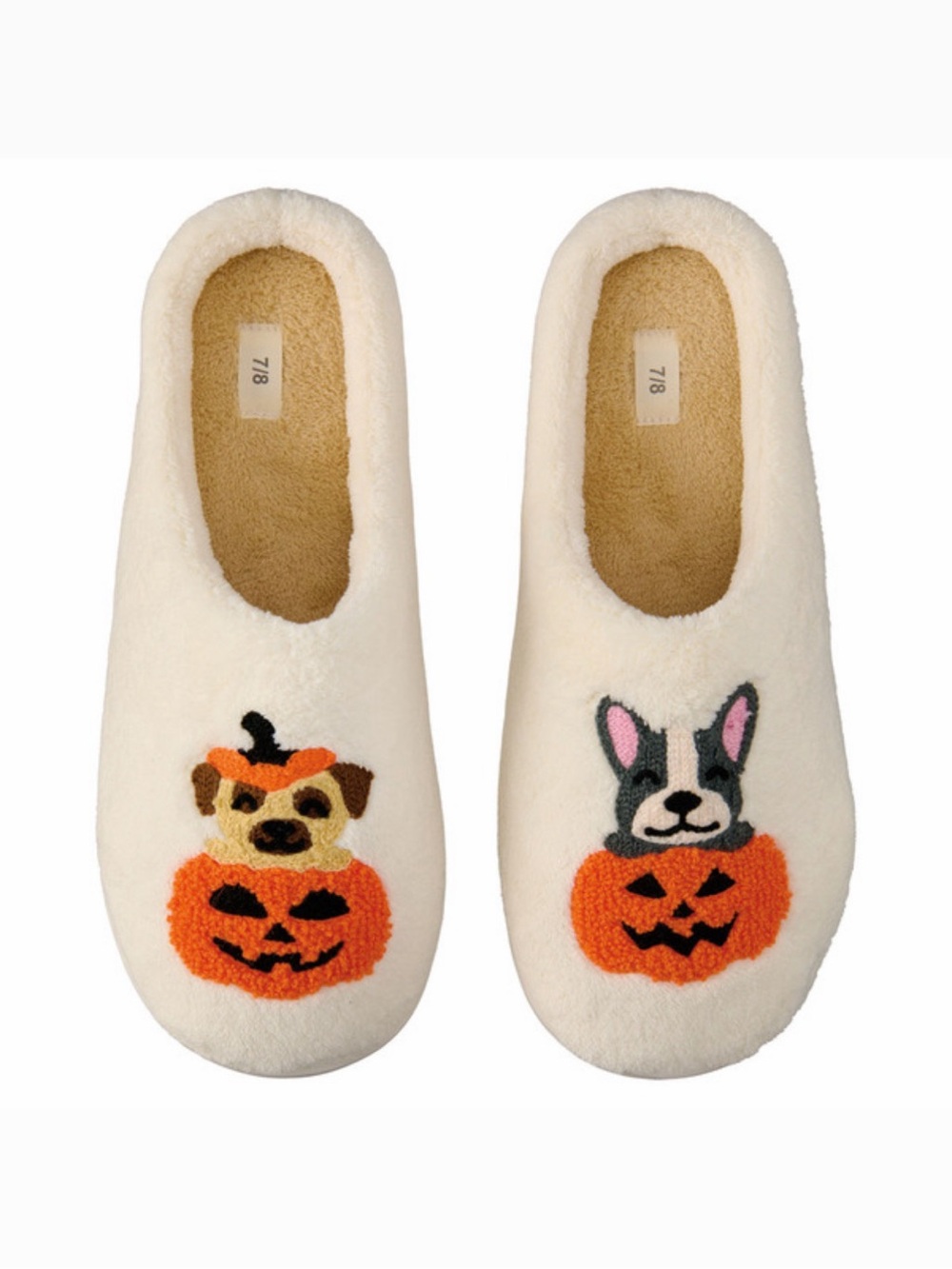 Pumpkin Pug & Pumpkin Frenchie Ladies Slippers 7/8